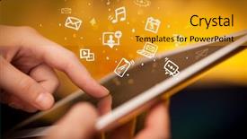  Presentation with multimedia - Slides having invest calendar - hand holding tablet with drawn background and a gold colored foreground