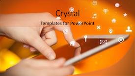  Presentation with multimedia - Slides enhanced with invest calendar - hand holding tablet with multimedia background and a gold colored foreground