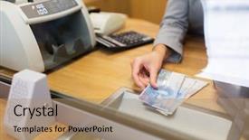  Presentation with saving - Colorful PPT theme enhanced with credit department - people withdrawal money saving backdrop and a coral colored foreground