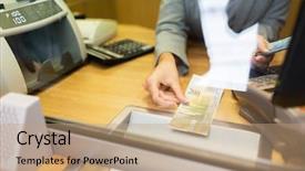  Presentation with god saving people - Slide set with credit department - people withdrawal money saving background and a coral colored foreground