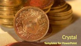  Presentation with antique parchment - Audience pleasing presentation theme consisting of tresure - twenty swiss francs gold coins backdrop and a tawny brown colored foreground