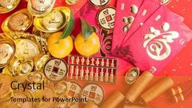  Presentation with chinese calligraphy - PPT layouts having invest japan - chinese new year ornament--gold ingot background and a gold colored foreground