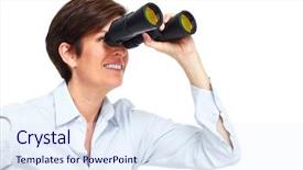  Presentation with business intelligence white robotic arm - Amazing slide deck having business woman with binoculars isolated backdrop and a sky blue colored foreground