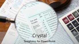  Presentation with income tax - PPT layouts having income tax return form background and a sky blue colored foreground