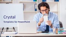  Presentation with budget - Audience pleasing PPT layouts consisting of credit report magnifying glass - young handsome businessman in budget backdrop and a sky blue colored foreground