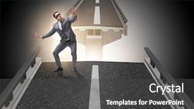  Presentation with uncertainty - Presentation design with investing edge - young businessman in uncertainty concept background and a  colored foreground