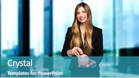  Presentation with piggy bank - Presentation theme with investissement direct l etranger - woman holding a piggy bank background and a  colored foreground