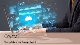  Presentation with laptop computers around the world - PPT layouts featuring investment - businessman hand typing on laptop background and a coral colored foreground