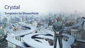  Presentation with way - Beautiful slide set featuring investment - businessman stands choosing his way backdrop and a sky blue colored foreground