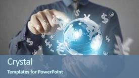  Presentation with investment - Presentation theme consisting of investment - businessman with financial symbols coming background and a ocean colored foreground