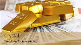 Presentation with gold investment - Beautiful presentation theme featuring investment - gold bars with dollar banknotes backdrop and a yellow colored foreground