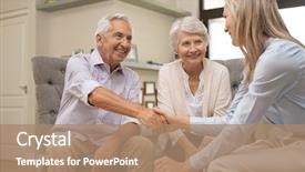  Presentation with agree - Beautiful PPT theme featuring investment - happy senior couple sealing backdrop and a coral colored foreground