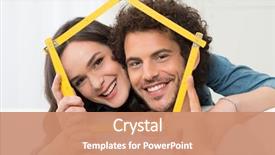  Presentation with young happy couple - Presentation theme with investment - happy young couple making house background and a coral colored foreground