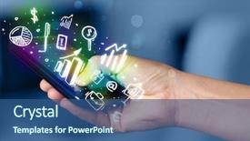  Presentation with smartphone - Audience pleasing PPT layouts consisting of investment - smartphone with finance and market backdrop and a ocean colored foreground