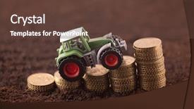  Presentation with tractor - Cool new PPT layouts with investment - tractor miniature with coins backdrop and a tawny brown colored foreground
