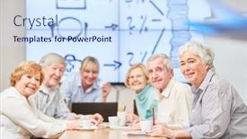  Presentation with investment - Colorful theme enhanced with investment-advisor-and-senior-group backdrop and a sky blue colored foreground