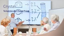  Presentation with investment - Cool new presentation theme with investment-advisor-gives-a-lecture backdrop and a sky blue colored foreground