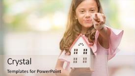  Presentation with house - Presentation theme with investment choices - brunette hispanic girl holding little background and a lemonade colored foreground