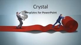  Presentation with red carpet limosine - Presentation design enhanced with investment club - businessman with dollars on red background and a  colored foreground