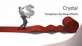  Presentation with red carpet - PPT layouts having investment club - businessman with dollars on red background and a white colored foreground