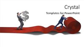  Presentation with red carpet - Colorful PPT layouts enhanced with investment club - businessman with dollars on red backdrop and a white colored foreground