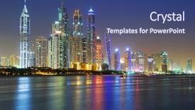  Presentation with night club - Slides featuring investment club - cityscape of dubai at night background and a ocean colored foreground