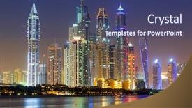  Presentation with night club - Beautiful presentation theme featuring investment club - cityscape of dubai at night backdrop and a ocean colored foreground