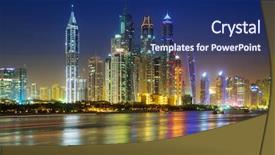  Presentation with dubai - Colorful presentation design enhanced with investment club - cityscape of dubai at night backdrop and a navy blue colored foreground