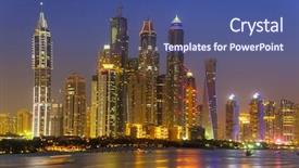  Presentation with abu dhabi united arab emirates - Slides with investment club - cityscape of dubai at night background and a ocean colored foreground