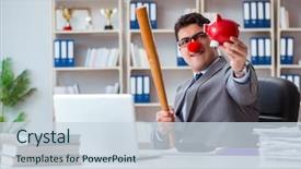  Presentation with investment - Presentation theme consisting of investment club - clown businessman with a baseball background and a sky blue colored foreground