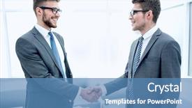  Presentation with handshake - Slide deck featuring investment decision - close up handshake business people background and a teal colored foreground