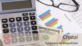  Presentation with forex - Colorful theme enhanced with investment forex - documents money and glasses close-up backdrop and a soft green colored foreground