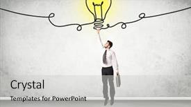  Presentation with bulb - Slide deck featuring businessman hanging on an idea background and a white colored foreground