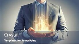  Presentation with land - Cool new slides with investment land - close up of businessman holding backdrop and a ocean colored foreground