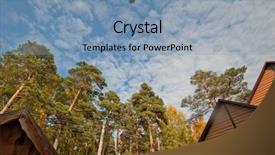  Presentation with house forest - Beautiful presentation theme featuring investment land - house in the summer forest backdrop and a light blue colored foreground