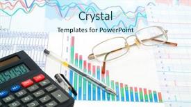  Presentation with accessories - Cool new presentation theme with investment line graph - business accessories on a background backdrop and a sky blue colored foreground