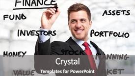  Presentation with financial portfolio - Presentation design featuring investment portfolio - businessman writing financial concepts background and a gray colored foreground