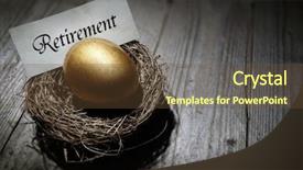  Presentation with retirement - Beautiful PPT layouts featuring investment portfolio - golden nest egg concept backdrop and a tawny brown colored foreground