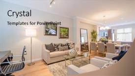  Presentation with luxury house - Slide set with investment portfolio - modern dining room in luxury background and a soft green colored foreground