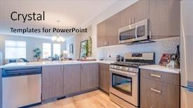  Presentation with luxury house - Presentation design consisting of investment portfolio - modern kitchen in luxury house background and a soft green colored foreground