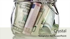  Presentation with full page business - Amazing slides having investment portfolio - money banknotes jar full backdrop and a mint green colored foreground