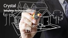  Presentation with whiteboard - Amazing slide set having investment property - hand drawing house backdrop and a dark gray colored foreground