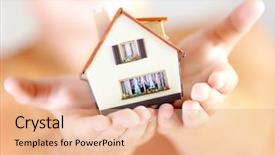 Presentation with human - Amazing slides having investment property - house in human hands backdrop and a coral colored foreground