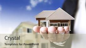  Presentation with human - Colorful theme enhanced with investment property - house in human hands backdrop and a mint green colored foreground