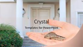  Presentation with house key - Presentation theme having investment property - key in hand on house background and a lemonade colored foreground