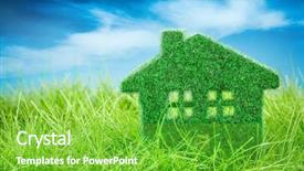  Presentation with eco green car - PPT theme enhanced with investment property - little eco house background and a shamrock green colored foreground