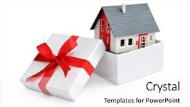  Presentation with gift ribbon - Audience pleasing presentation theme consisting of investment property - model of a house backdrop and a white colored foreground