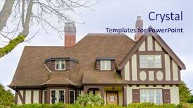  Presentation with house window - PPT layouts with investment property - roof of the house background and a sky blue colored foreground