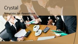  Presentation with business plan - Cool new presentation with investment proposal - businesspeople crunching the numbers backdrop and a coral colored foreground