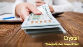  Presentation with money - PPT theme having investment proposal - hands of person proposing money background and a tawny brown colored foreground